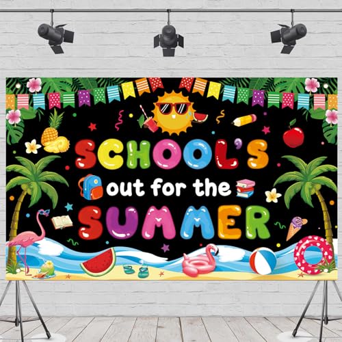 School's Out for The Summer Backdrop End of School Pool Party Background Bye School Hello Summer Decorations Banner, Black, 71 x 43 Inch by COFDDS - Used condition - Image 3