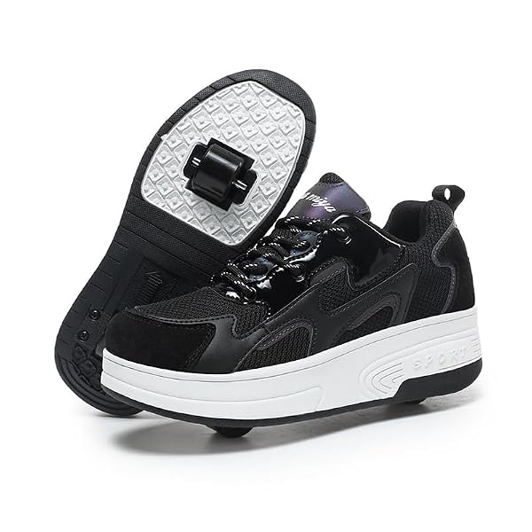 Wooowyet Retractable Roller Skate Shoes Sneakers with Wheels for Girls Kids Boys Wheeled Heel Footwear Zapatillas Zapatos Con Ruedas para Niñas Black Big Kids Size 8.5 by Wooowyet - Used condition - Image 2