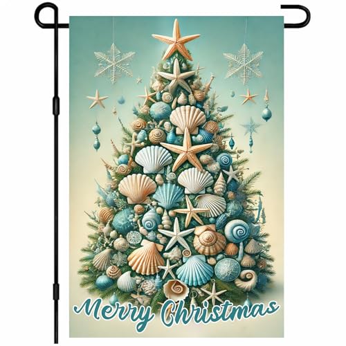 Image of BlissYard Christmas Seashell Tree Garden Flag 12x18 Inch Polyester