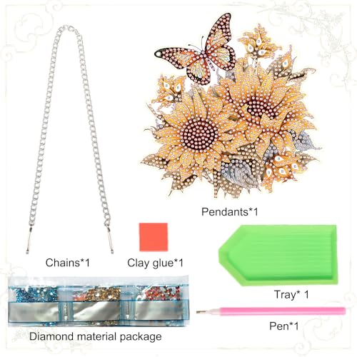 Image of AiYuanzsh Sunflower Butterfly Diamond Painting Hanging Ornament Kit - DIY 5D Crystal Art Suncatcher for Home Wall Window Decoration, Handmade Craft Gift for Adults