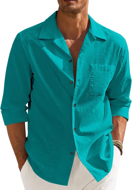 Image of Combo of Men's Casual Cotton Blend Shirt || Long Sleeve Button Down with Spread Collar | Lightweight Breathable Fabric | Stylish Solid Shirt for Beach, Office & Everyday Wear Pack of 2