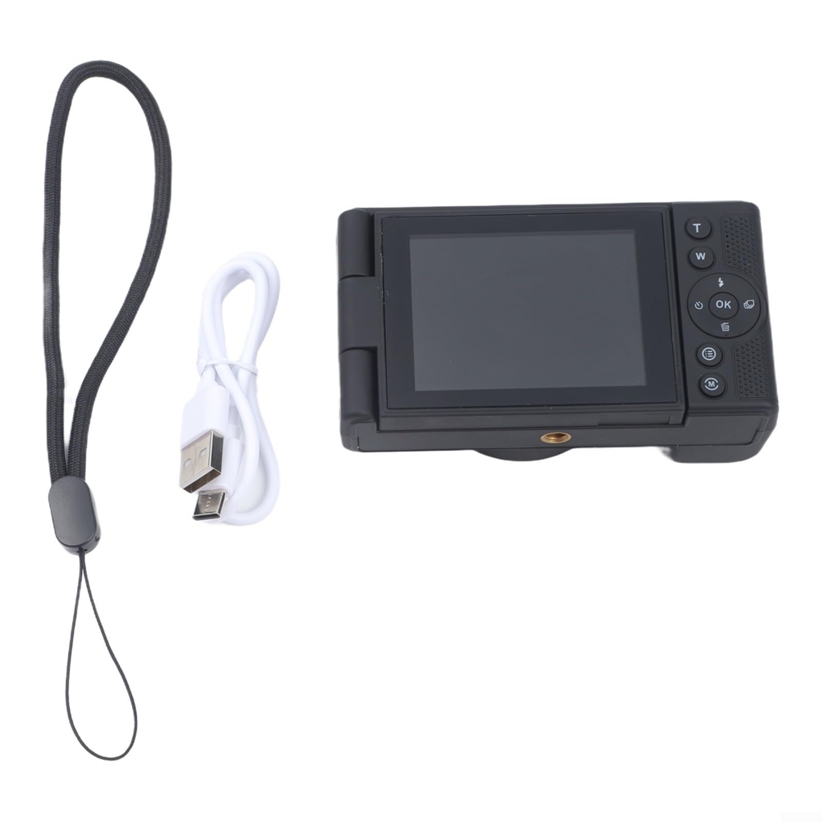 Cámara digital 4K de 64 MP con zoom de 16X, pantalla abatible de 2.8 pulgadas, cámara de vlogging de 180° para fotografía, apuntar y disparar compacta portátil para estudiantes y viajes, negro (negro)