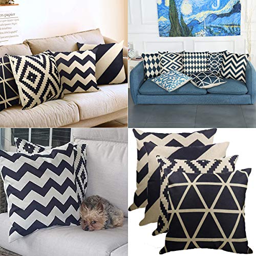 Neusky 4er Set Dekorativ Kissenbezug Kissenhülle Geometrische Muster 45 x 45cm Sofa Büro Dekor Kissenhülle aus Baumwoll… – Bild 8