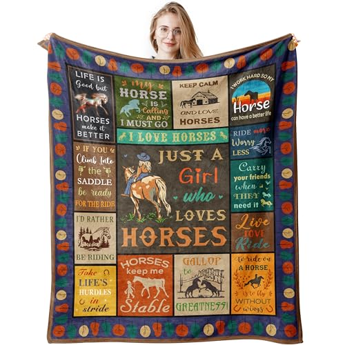 Jinmaple Horse Gifts for Girls Women, Horse Blanket for Girl, Best Gifts for Pony Lover, Just A Girl Who Loves Horses, Girls Horses Present, Horseback Riders Birthday Present Blanket 150x130CM