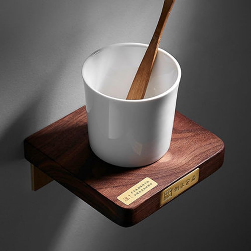 Accesorios de baño Nogal Negro y Madera Toallero de latón/Anillo Estante de Esquina Taza/Papel/Soporte para Cepillo de baño Juego de Accesorios para jabonera, Soporte para Cepillo de Dientes
