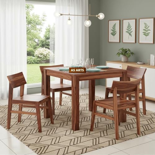 Image of AS Arts Sheesham Wood Rectangular 4 Seater Dining Table Set of 4 with Chairs for Home & Dining Room | Solid Wood | Natural Honey Finish