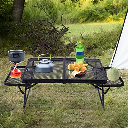 Table For Grill, Outdoor Picnic Folding Camping Table, Grill Table Portable Lightweight Metal Grill Stand, Card Table Adjustable Height For Outdoor, Beach, Indoor(36.2” X 16.5” X 11.8”) (Black) #TOP1