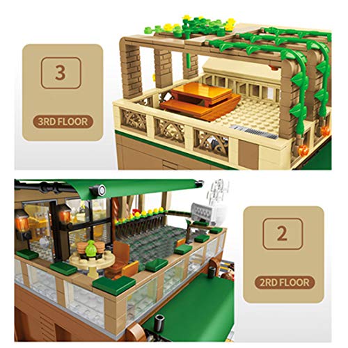 LOTSOFUN Modular Building Haus Café Bausatz mit 12 Minifiguren & LED Licht, Street View Stadthaus Klemmbausteine… – Bild 7