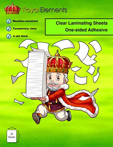 Royal Elements Waterproof Clear Vinyl Laminating Sheets for Stickers (Laminating Sheets 20 Pack)