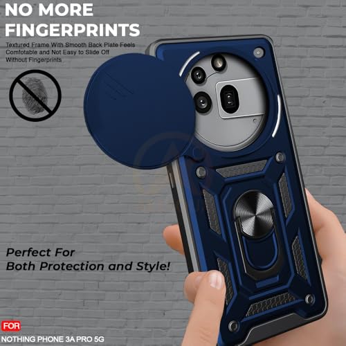 Image of Armor Bumper Back Cover Case for Nothing Phone 3A Pro 5G Rotating Camera Cover, Ring Holder & Kickstand | Heavy Duty & 360 Degree Protection Nothing Phone 3A Pro 5G Back Cover (Blue)
