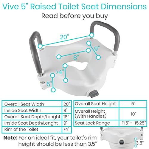 Vive Raised Toilet Seat - 5" Portable, Elevated Riser With Padded Handles - Elongated And Standard Fit Commode Lifter - Bathroom Safety Extender Assists Disabled, Elderly, Seniors, Handicapped (1) #TOP5