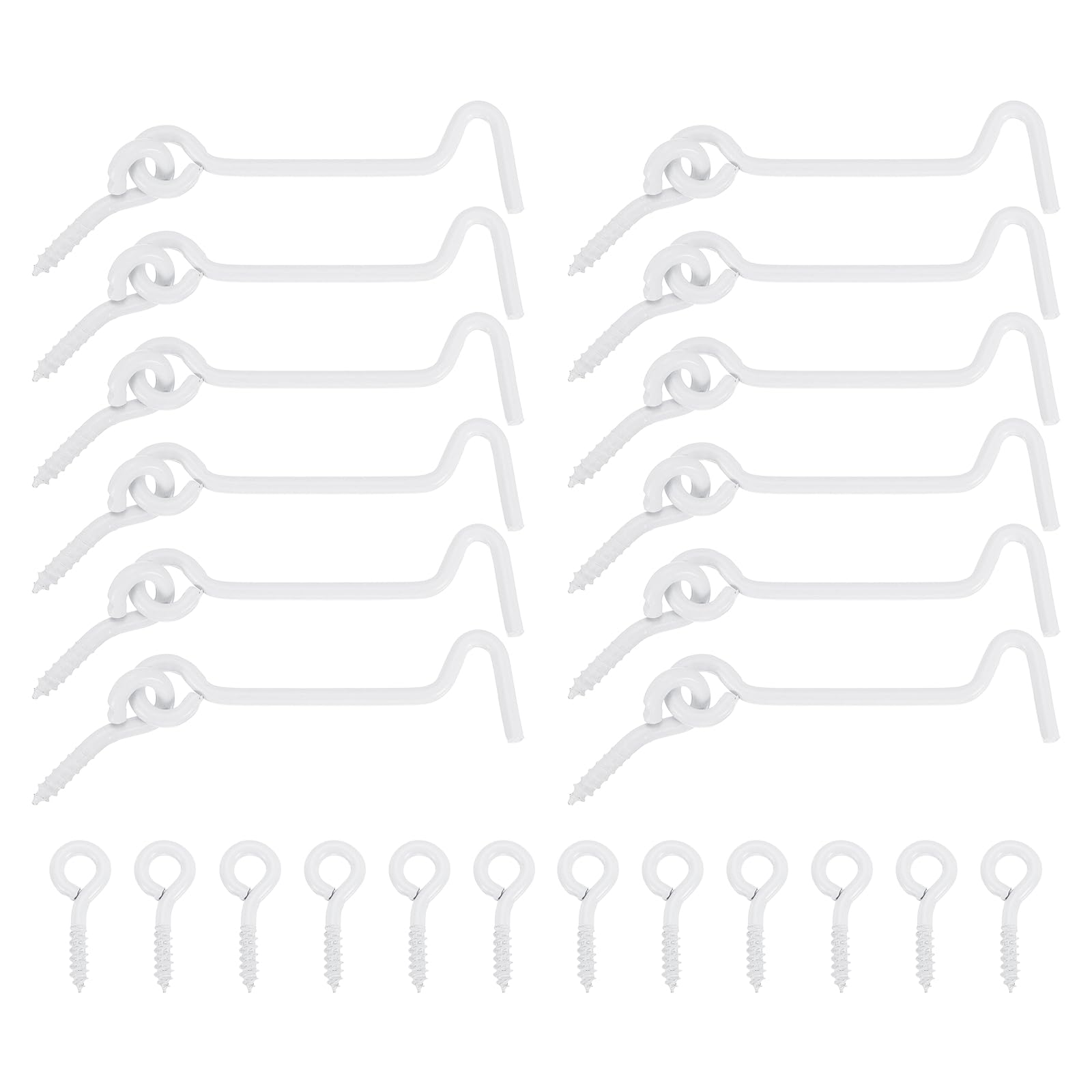 sourcing map 12Pcs Swivel Cabin Hook and Eye Latch, 2.5" Door and Window Locks Iron Eye Latch Hook with Mounting Screws for Wood Window Closet Cabinet, White