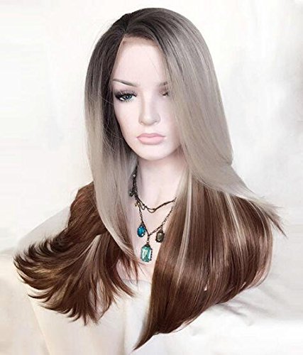 Uniwigs Bambi Synthetic Lace Front Wigs, Ombre Color Silver To Chocolate Brown #TOP1