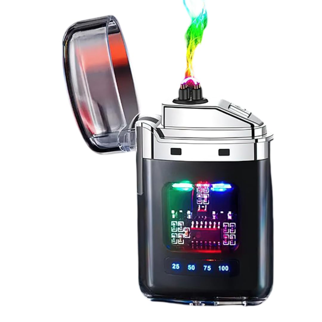 Rechargeable Electric Arc Lighter USB Type-C, Dual Plasma Flameless Windproof Lighter with LED Battery Display and Flip Top Cover, Portable Pocket Lighter-image-27