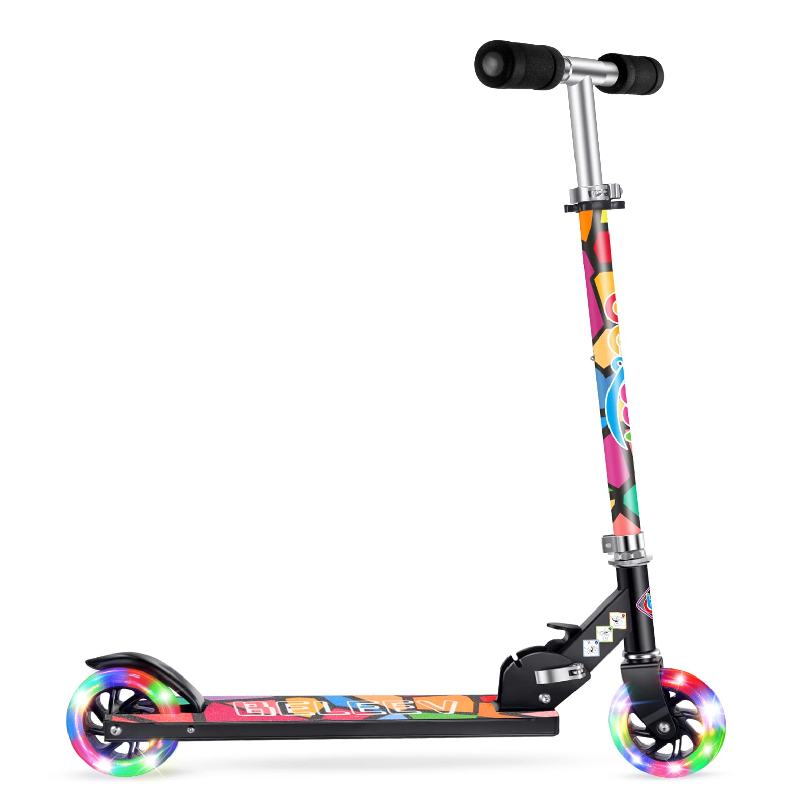 Beleev V1 Scooters for Kids 2 Wheel Folding Kick Scooter for Girls Boys, 3 Adjustable Height, Light Up Wheels, Kickstand for Children 3 to 12 Years Old