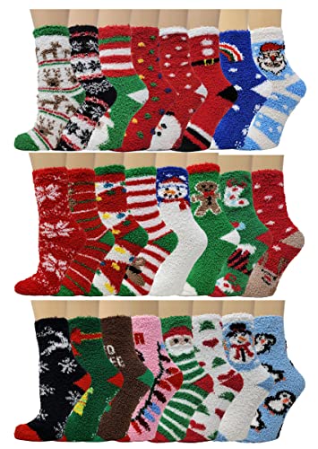 Image of Different Touch 24 Pairs Women Wholesale Bulk lot Cozy Fuzzy Non Skid Slipper Socks