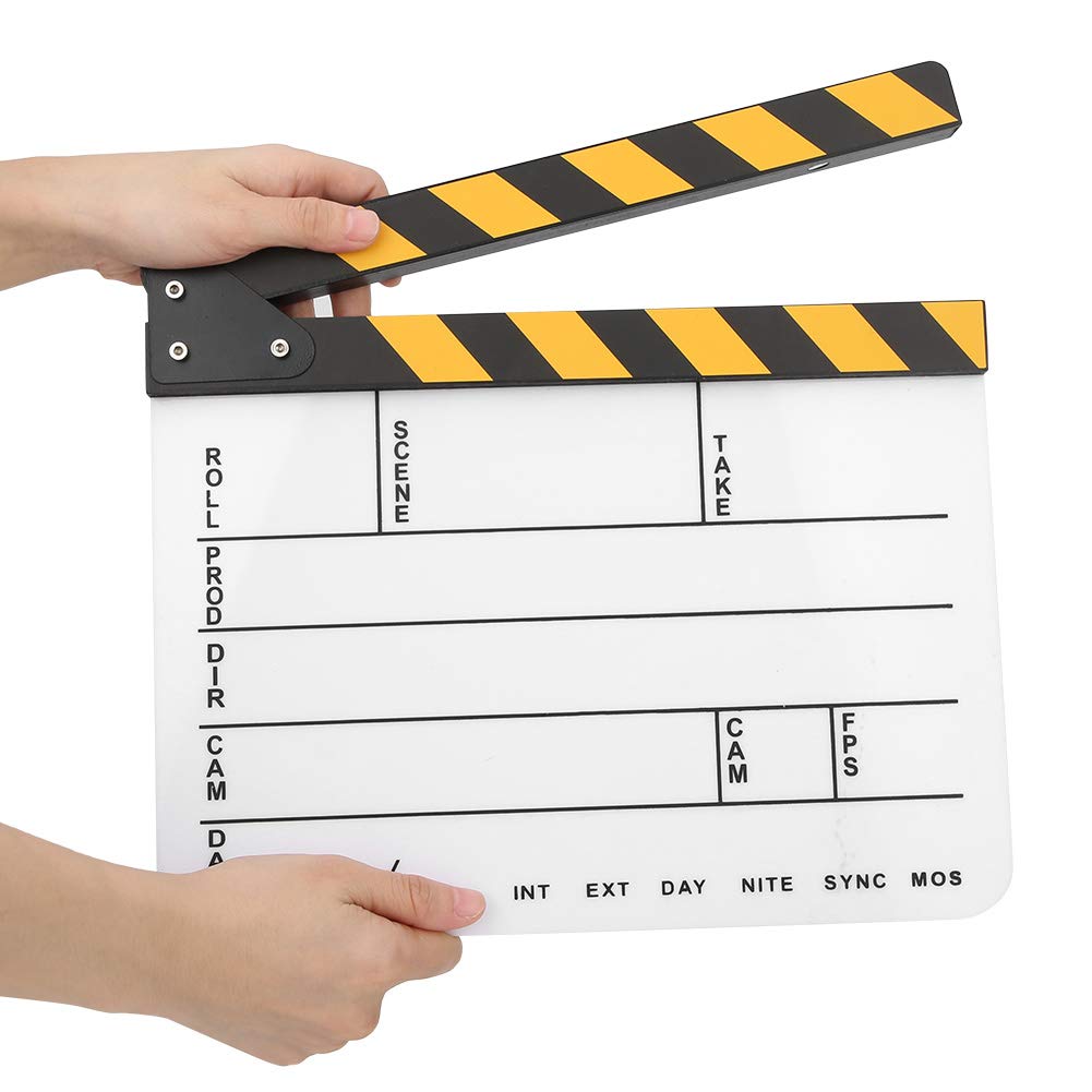 Clapboard in acrilico 30x25 cm, clapboard professionale per registi, lavagna da scrittura con gesso – clapboard azione scrivibile con magnete integrato per la produzione video e la (Lavagna bianca a