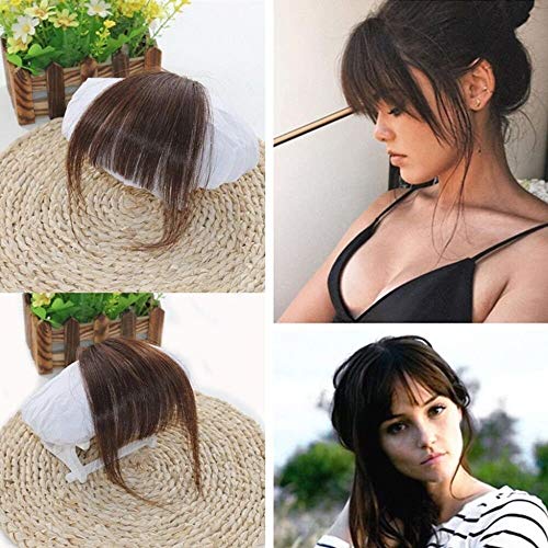 Ugeat Front Fringe Clip in Hair Extensions Dark Brown #2 One Piece Striaght Air Fringe Hair Piece Accessories with Hair Temples