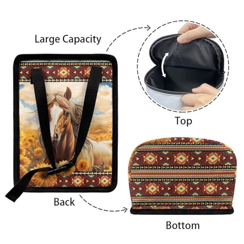 Image of Aztec Horse Sunflower Car Trash Can Hanging Leak Proof Trash Bin Hanging for Back /Front /Console of Cars,Horse Car Accessories for Women Men