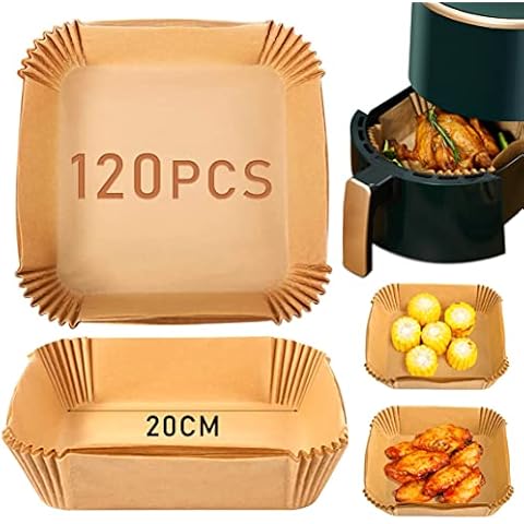 Backpapier für Heißluftfritteuse, 120 Stück Backpapier Airfryer Antihaft-Einweg Pergamentpapier Quadrat Cover