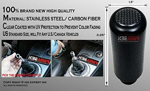 Icbeamer Black Aluminum W/Carbon Fiber 3.25" Shift Knob, Tall Fit Automatic And 4, 5 And 6 Speed Manual Transmission Vehicles, Interior Car Gear Lever Stick Shift Handle Automotive Replacement Parts #TOP4