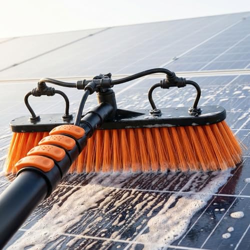 Briliantwerk Solar Panel Cleaning Brush with 20 ft Extension Pole – Water Fed Pole Brush with Soap Dispenser for Solar Panels, Windows & Siding – Heavy Duty, Streak-Free Solar Cleaning Kit