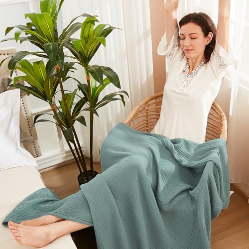 Image of EMME Muslin Blankets for Adults Throw Blanket for Couch Breathable Gauze Soft Lightweight Airy Teal Throw 50 inch x 60 inch