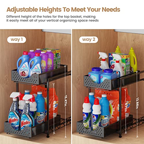 Under Sink Organizers And Storage, Bathroom Cabinet Organizer And Storage, 2 Tier Pull Out Under Cabinet Organizers And Storage, Metal Rolling Kitchen Sink Storage Organizer With Non-Slip Feet #TOP4
