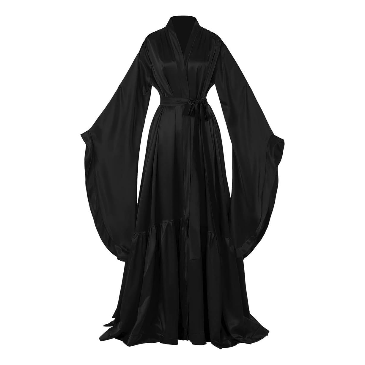 AHERKLL Fluffy Satin Robe Maternity Dress for Photoshoot Long Sleeve Lingerie Baby Shower Bridal Pregancy Dress AH059 Black UK18