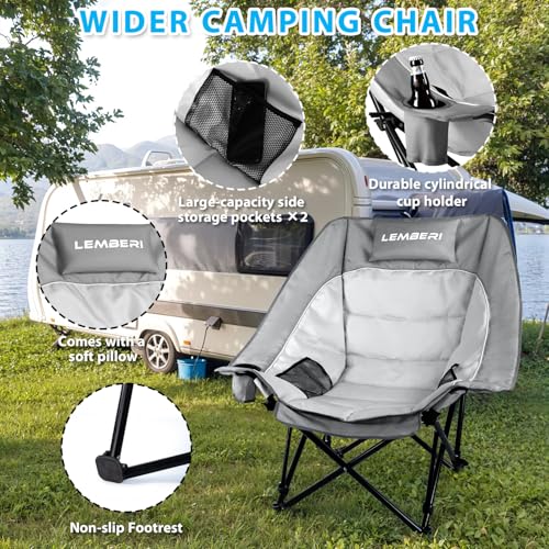 PRETZI Silla de Camping Extragrande, Soporte Resistente 500 Libras, Plegable y Portátil, con Respaldo Ajustable, Apoya Cabeza y Portavasos, Silla Baja para Jardín y Pesca Gris miniatura 3