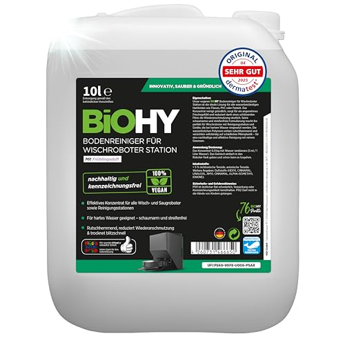 BiOHY - Detergente per pavimenti per robot, stazione con profumo primaverile (tanica da 10 litri), detergente concentrato per tutti i robot pulitore e aspirapolvere con funzione lavaggio, a bassa
