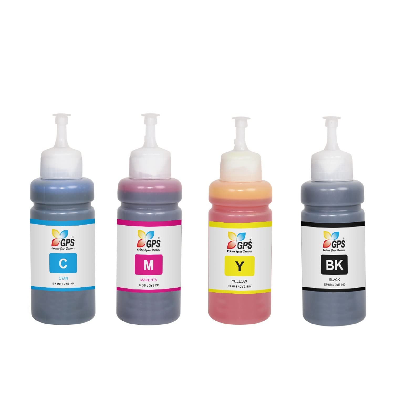 GPS Colour Your Dreams L360 Ink Bottles - Compatible with Epson L130, L210, L220, L310, L350, L355, L365, L385, L405, L455, L485, L565, L361 Printers - 664 Original Epson Ink, Four Color Set