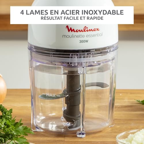 Moulinex Hachoir électrique 400 ml 4 lames Fonctions 3 en 1 Emince Hache Mixe Système de pression simple Moulinette Essential DJ520110 - vue 4