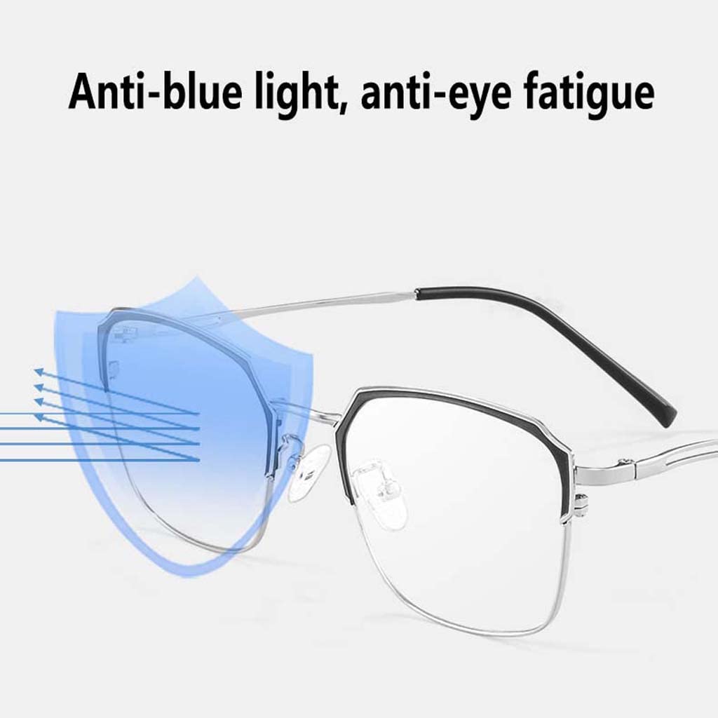 WZX Gafas de Lectura Inteligentes Que cambian de Color Gafas de Lectura Anti-Azules Gafas de Lectura de Doble Uso lejano y cercano Gafas ópticas rectangulares de Metal Lector de Tarjetas con bisagra