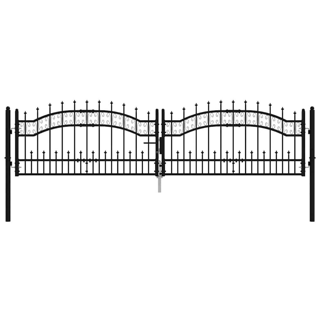 Kampa do bramy ogrodowej z grotem włóczni, czarna, 302 x 78 cm, ze stali malowanej proszkowo, wytrzymałe poziome rozpórki, szybkie zapięcie z 3 kluczami, łącznie z instrukcją montażu