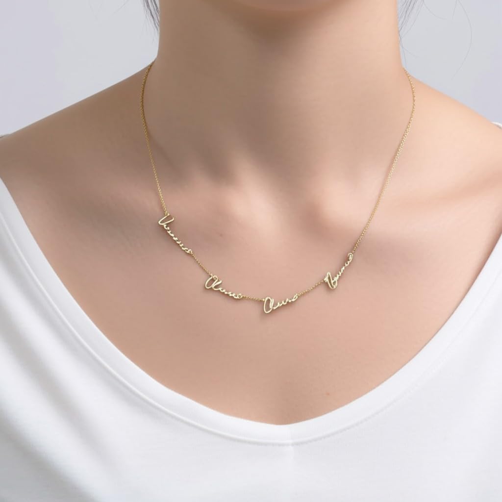 925 Sterling Silver Custom Multiple Names Necklace - Personalized Pendant with 4 Names