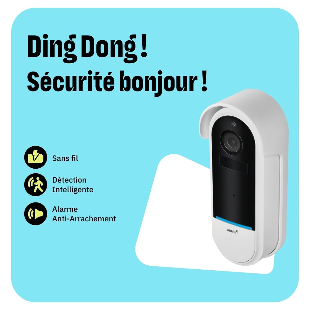 OMAJIN by Netatmo Sonnette vidéo intelligente sans fil 2K, fonctionne sur piles, carillon inclus, détection de mouvement/humain, IP65, détection de zone, audio bidirectionnel, OVD-01
