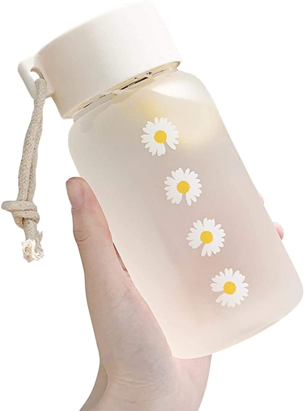 ELECDON Frosted Water Bottle, ELECDON Leakproof Portable Small Daisy Transparent Plastic Frosted Travel Tea Cup for Kids, Adults, Gym, School, Sport, Cycling 500ML