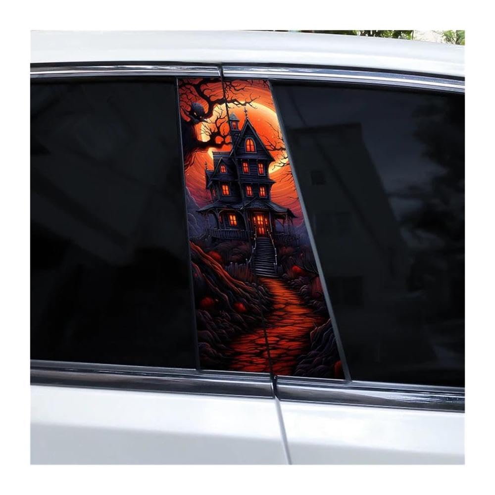Decorative Items 2pcs Halloween Cemetery Stickers Car Window Pillar Stickers DIY Horror Stickers(D)