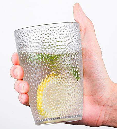 Stackable Hammered Plastic Tumbler Acrylic Glasses, Set of 5, Unbreakable Premium Drinking Cups, Perfect for Her (clear, 12oz)