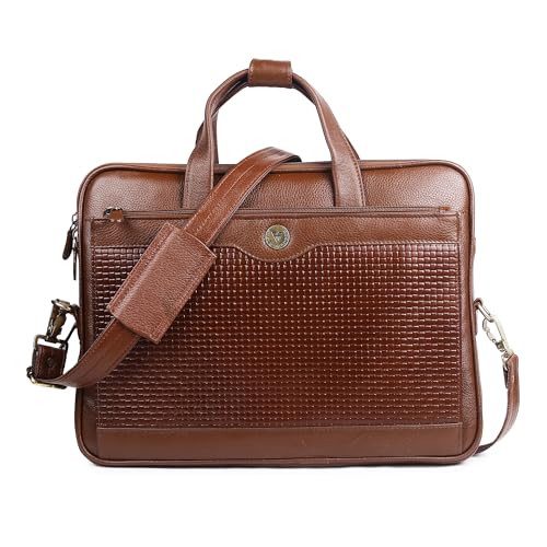 Image of STEVE JHONSON Leather Laptop Bags for Men - 16 Inches Office Bag with Shoulder Strap, Messenger Bag for Travel, Executive Side Handbag with Metallic Closure, Laptop Sling Bag (Tan)