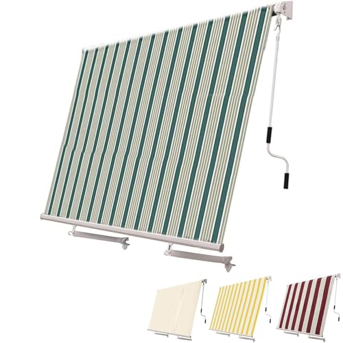 Paluplus Tenda da Sole a Caduta, Misura 300x250 cm, Senza Cassone con braccio avvolgibile e Braccetti Fermatenda, Telo Resistente 280 g/m², per Balcone e Terrazzo -3901F (Verde e Bianco)