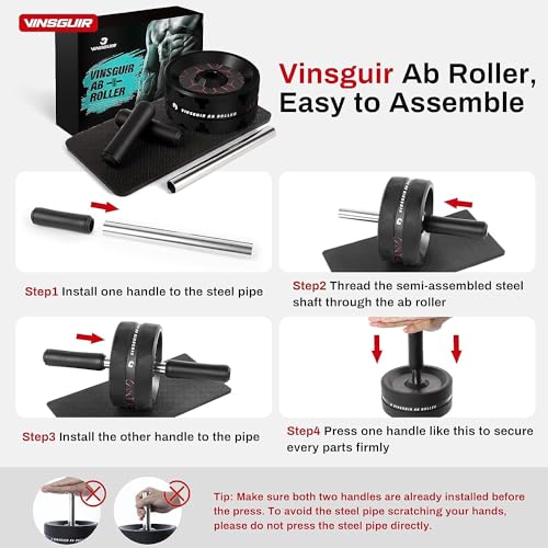 VINSGUIR Ab Roller Wheel, Abs & Core Workout Equipment for Home Gym with Knee Pad Accessories, Abdominal Wheel for Full-body Strength Training - Image 7