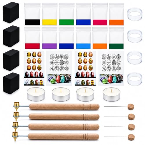 34-Piece Ukrainian Pysanky Egg Decorating Kit - 4 Brass Kistka Wax Dye Set