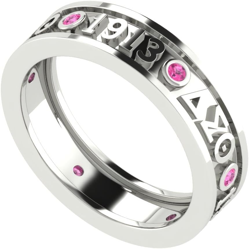 Delta Sigma Theta Rings for Women,Sterling Silver White Eternity Ring with Red Cubic Zirconia