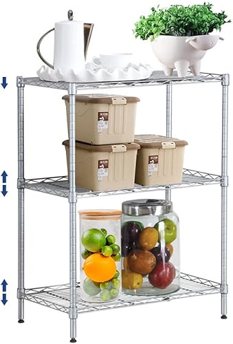 ANTSKU Estantería de alambre de 3 niveles, estante de alambre ajustable, estantes de almacenamiento de metal para cocina, despensa, lavandería,