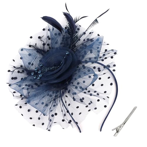 Navy Fascinators Hats for Women Tea Party Vintage Hat Fascinator Headband Flower Hat Fascinator Hats Feather Headband Tea Party Accessories for Women Girls