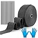 Produktbild YAOBLUESEA 15M Hitzeschutzband Fiberglas Auspuffband mit 15 Kabelbinder für Motorrad Fächerkrümmer Thermoband Krümmerband Schwarz