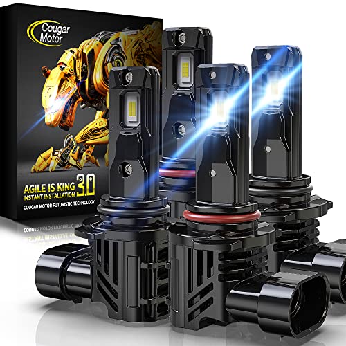 Cougar Motor Wireless 9005 + 9006 LED Bulb, 40000LM Combo (2 Sets) 6500K Slim All-in-One Conversion Kit - Cool White, Compact Design, Halogen Replacement