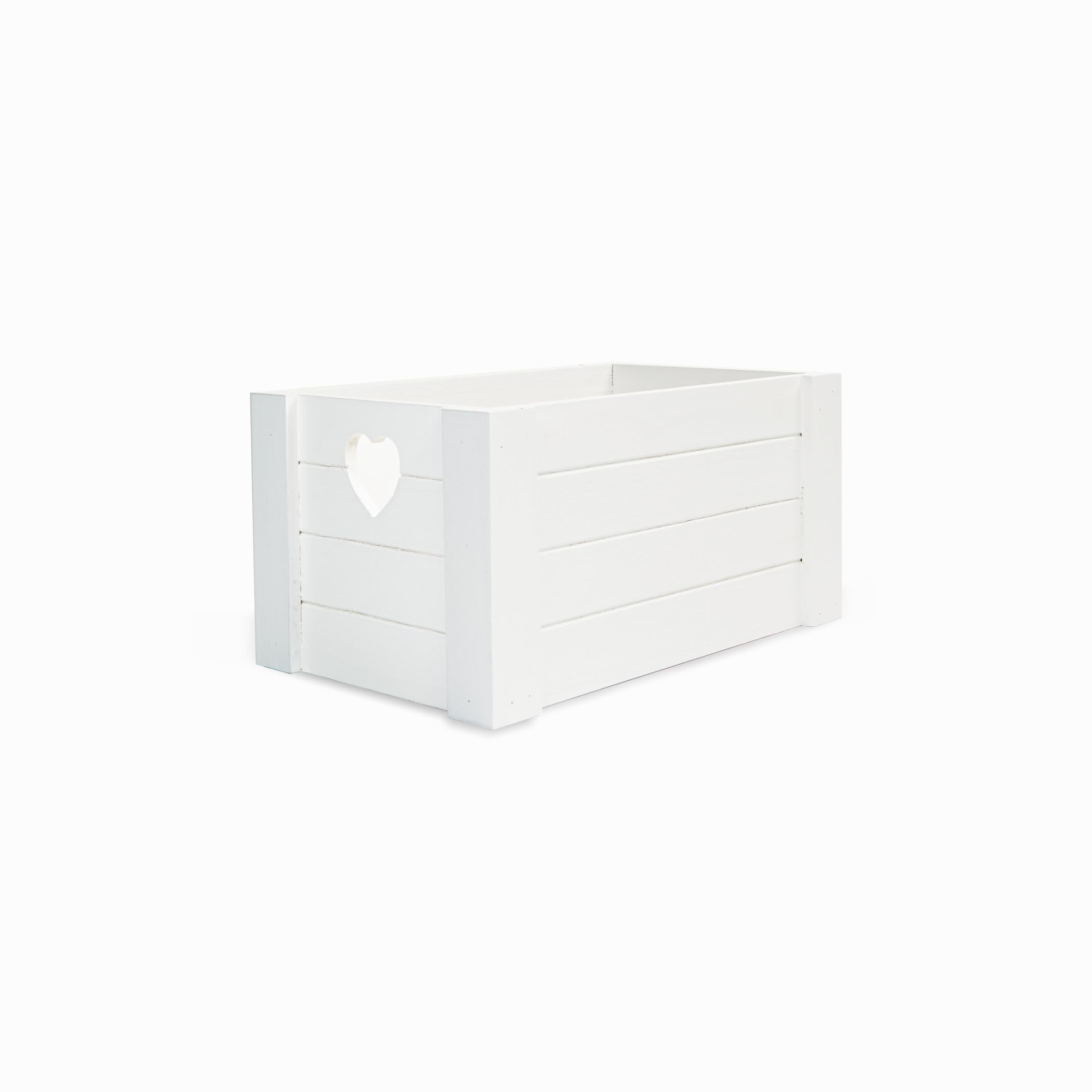 Wickerfield Pack of 4 Wooden Crates with Handles Small Storage Box Gift Hamper (White-Heart)